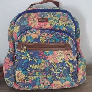 Sakroots Floral Canvas Backpack Blue Pink Multi Color Organizer Bag
